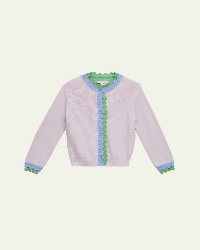 Girl's Ric Rac Trim Ribbed Cardigan, Size 2-16